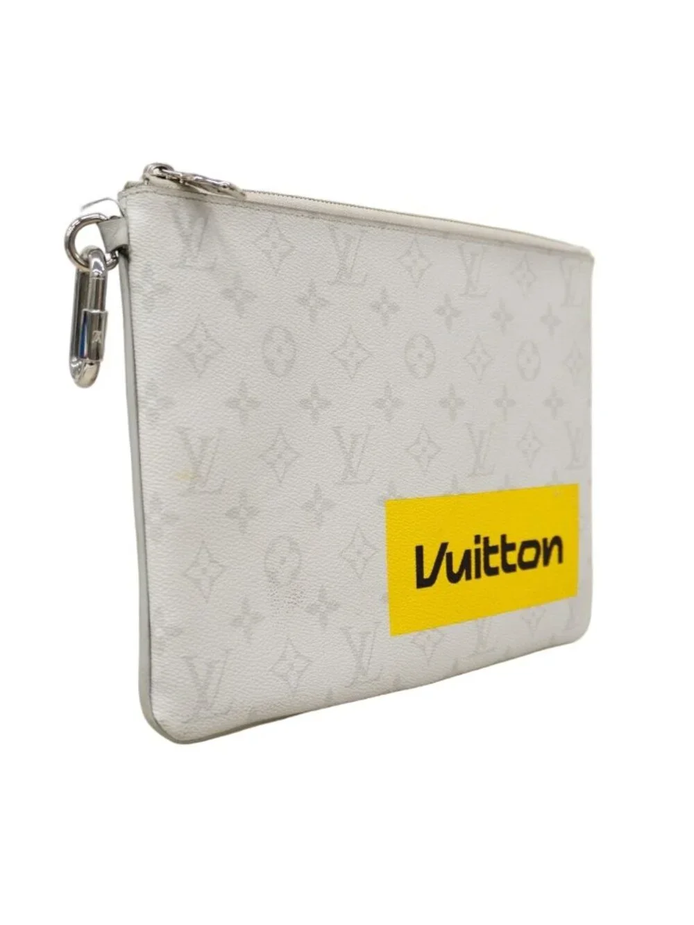 Louis Vuitton Clutch Monogram Logo Story Zipped Pouch GM Gray Yellow